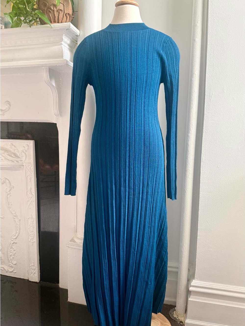 Ann Taylor Teal Ribbed Long Sleeve Maxi Dress